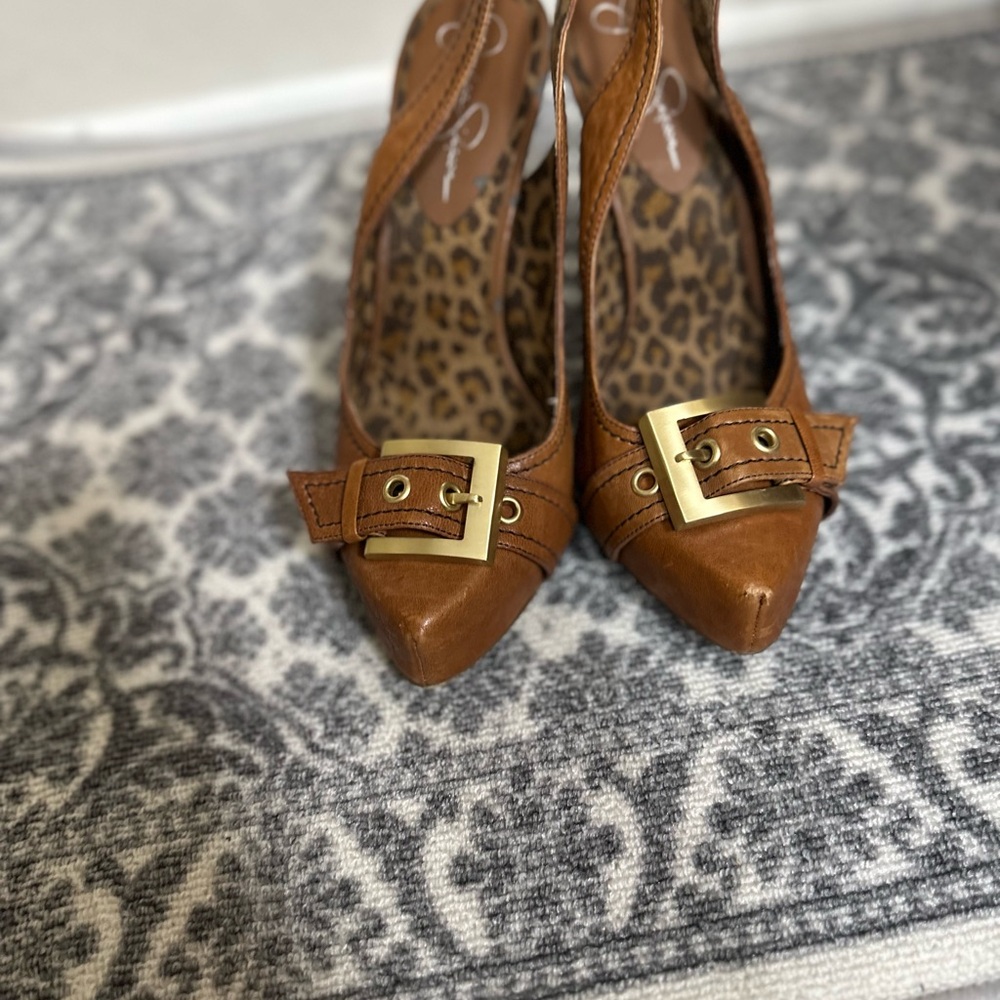 Jessica Simpson Brown Heeled Shoes with Gold Buckle